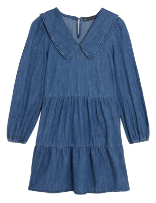 

Womens M&S Collection Mini-Stufenkleid aus Denim mit Kragen, Denim