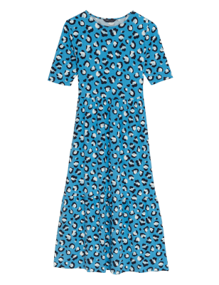 

M&S Collection Vestido en capas a media pierna con estampado animal de puntoWomens - Blue Mix, Blue Mix