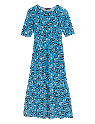 

Womens M&S Collection Midi-Stufenkleid aus Jersey mit Tiermuster - Blue Mix, Blue Mix