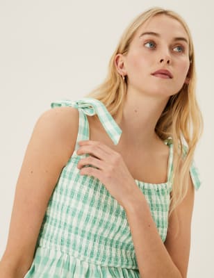 gingham square neck dress