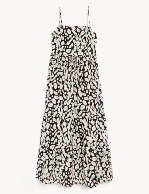 

Womens M&S Collection Pure Cotton Printed Midaxi Tiered Dress - Black Mix, Black Mix