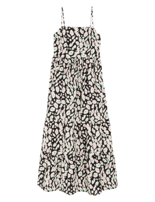 

M&S Collection Vestido maxi a media pierna en capas 100% algodón estampadoWomens - Black Mix, Black Mix