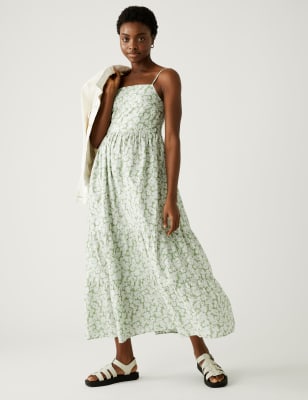 

Womens M&S Collection Pure Cotton Printed Midaxi Cami Dress - White Mix, White Mix