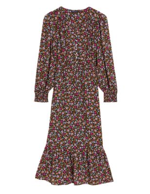 

Womens M&S Collection Sheer Ditsy Floral V-Neck Midi Tiered Dress - Multi, Multi