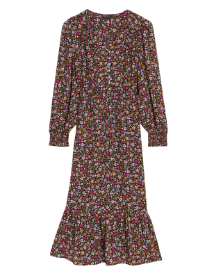 

Womens M&S Collection Sheer Ditsy Floral V-Neck Midi Tiered Dress - Multi, Multi