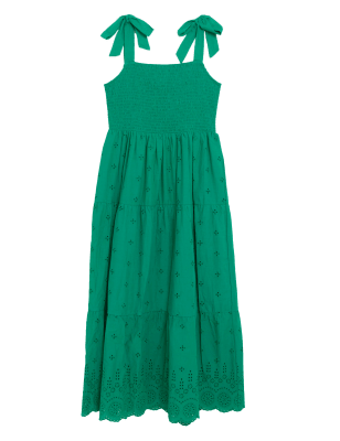

Womens M&S Collection Pure Cotton Broderie Square Neck Midi Dress - Green, Green