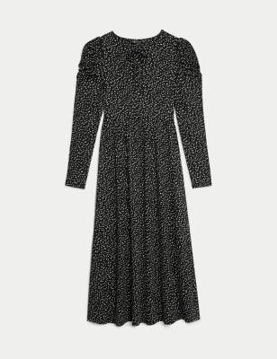 Jersey Printed Tie Neck Midi Column Dress