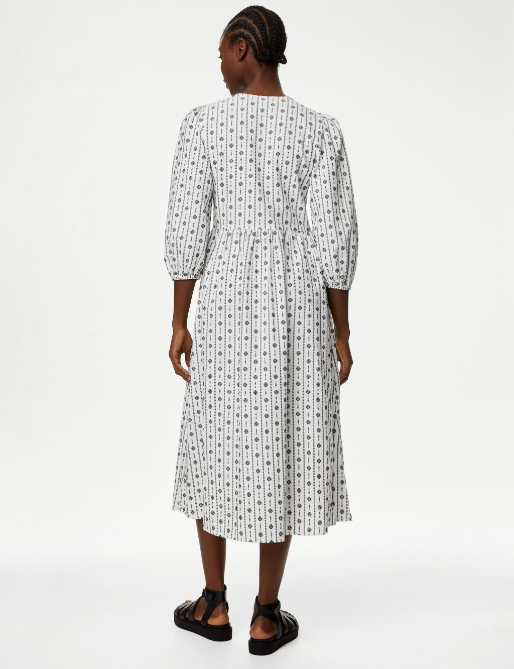 Cotton Rich Jacquard V-Neck Midi Dress image 3