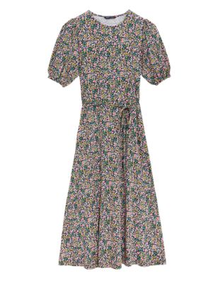 

Womens M&S Collection Jersey Ditsy Floral Midi Tea Dress - Autumn Multi, Autumn Multi