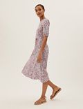 Ζέρσεϊ μίντι καθημερινό φόρεμα με μικροσκοπικό φλοράλ print