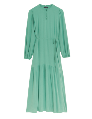 

Womens M&S Collection Tie Waist Maxi Tiered Dress - Green, Green