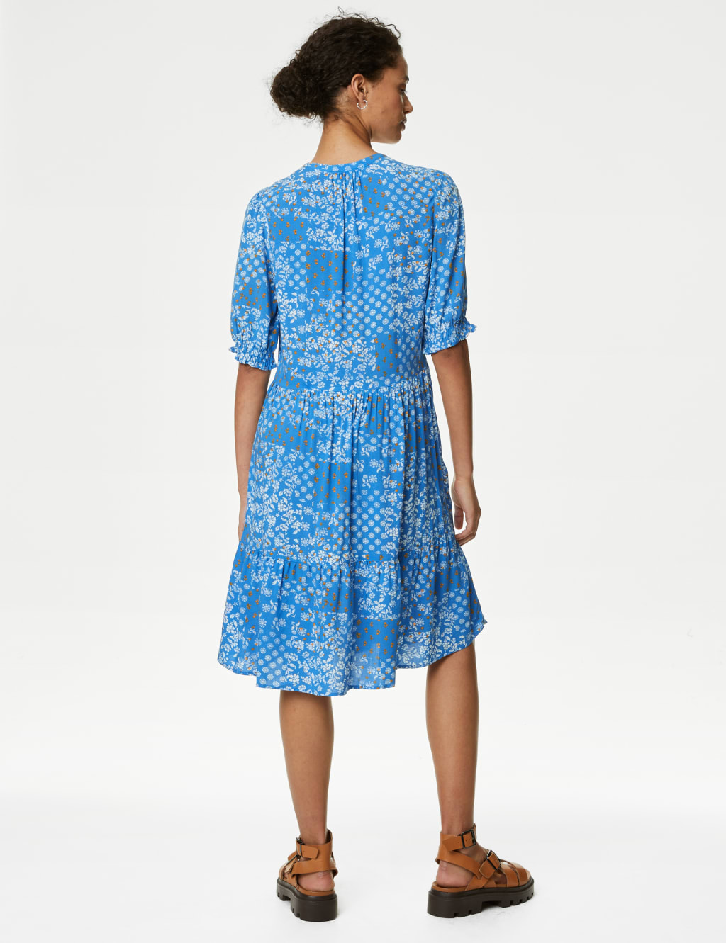 Printed V-Neck Knee Length Tiered Dress image 4