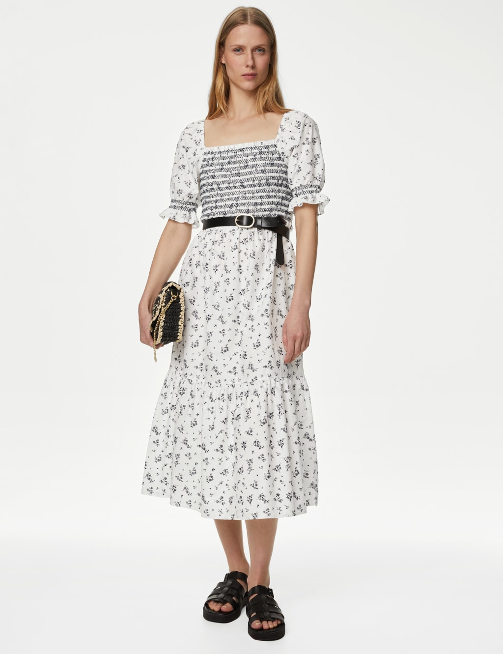 Pure Cotton Printed Square Neck Midi Dress image 1