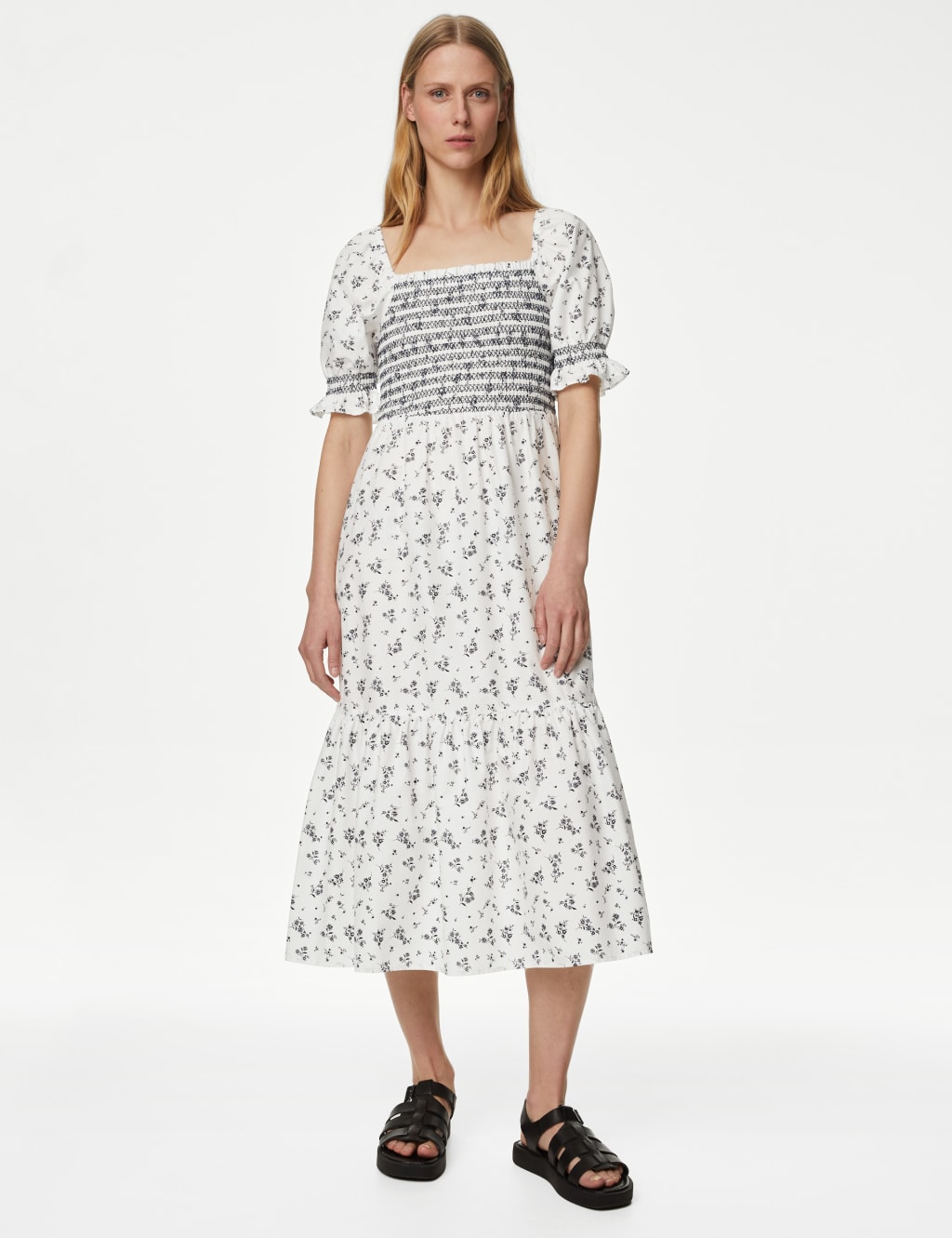 Pure Cotton Printed Square Neck Midi Dress image 4