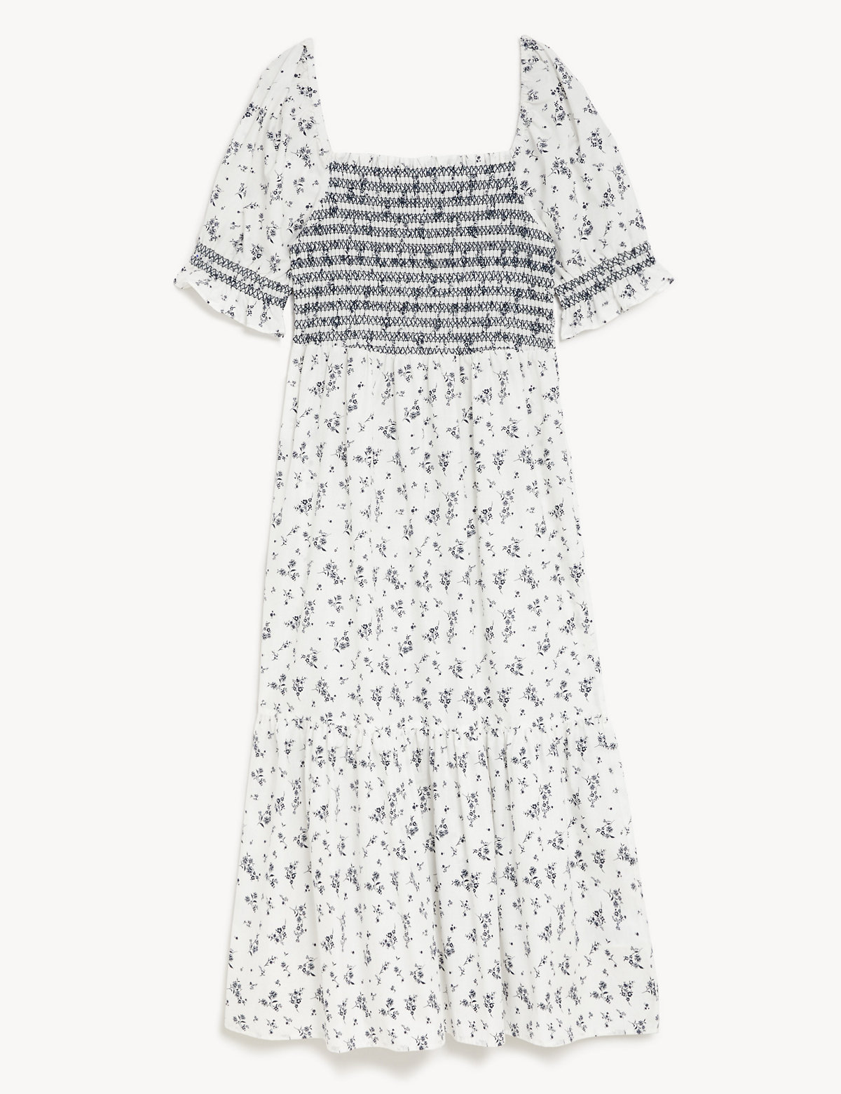 Pure Cotton Printed Square Neck Midi Dress