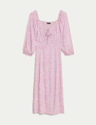 Printed Sweetheart Neckline Midi Tea Dress