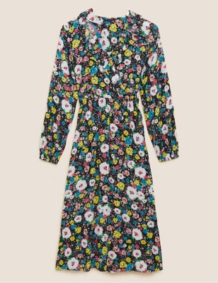 Ditsy Floral V-Neck Midi Waisted Dress | M&S Collection | M&S