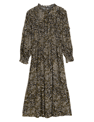 

Womens M&S Collection Animal Print Round Neck Midi Waisted Dress - Natural Mix, Natural Mix