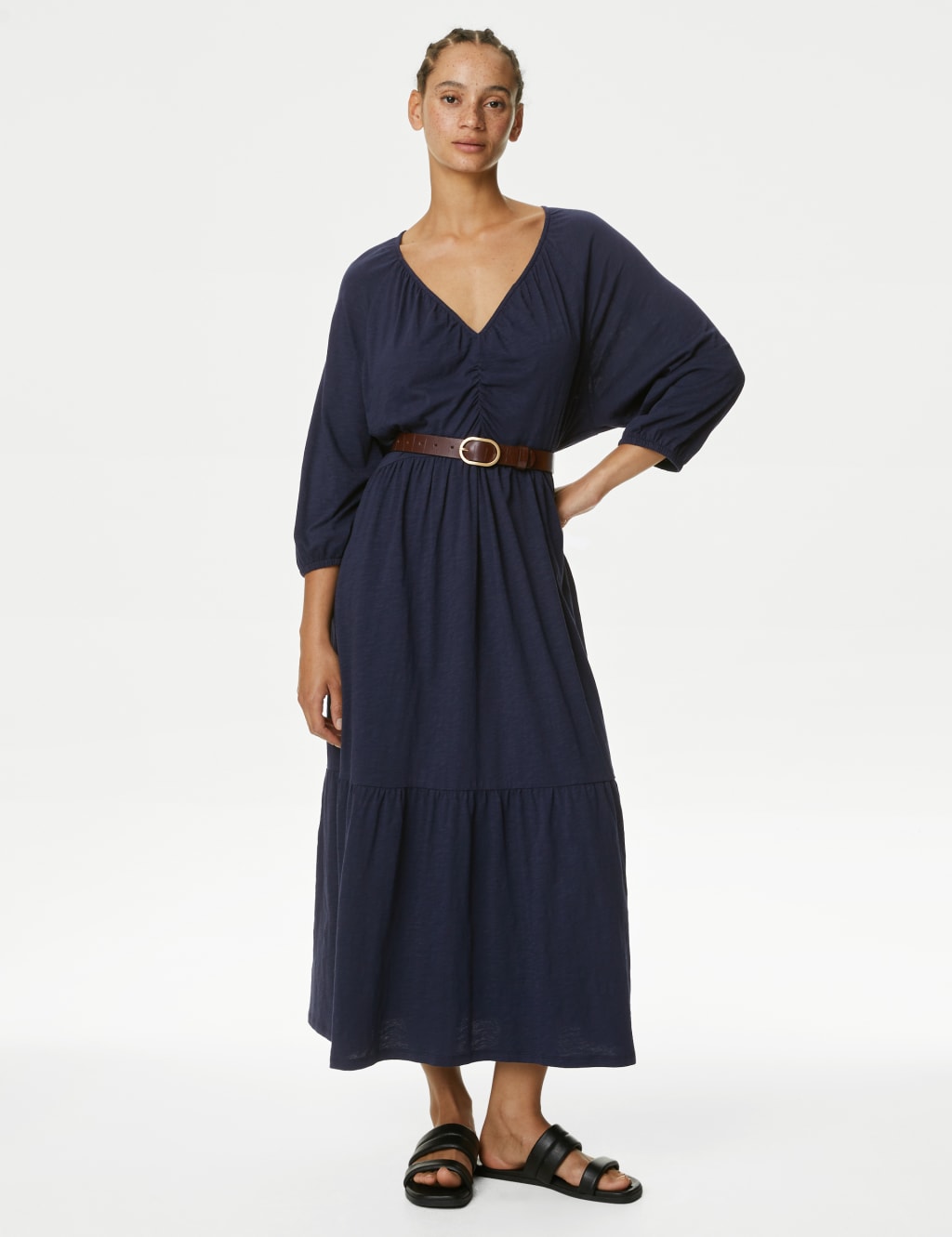 Jersey V-Neck Midi Tiered Dress image 1