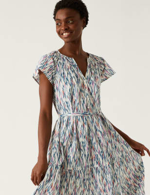 

M&S Collection Vestido estampado maxi a media pierna de escote en pico 100% algodónWomens - White Mix, White Mix