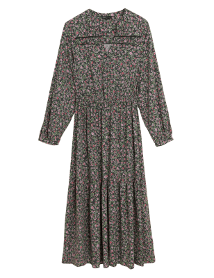 

Womens M&S Collection Floral V-Neck Midaxi Tiered Dress - Khaki Mix, Khaki Mix