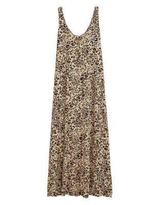 

Womens M&S Collection Jersey Animal Print Midaxi Shift Dress - Brown Mix, Brown Mix