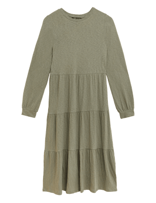 

M&S Collection Vestido a media pierna de punto en capas de algodónWomens - Khaki, Khaki