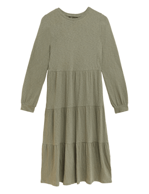 

Womens M&S Collection Cotton Jersey Midi Tiered Dress - Khaki, Khaki