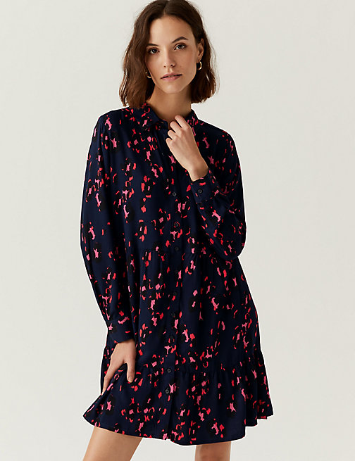 Marks And Spencer Womens M&S Collection Printed Knee Length Shirt Dress - Navy Mix, Navy Mix