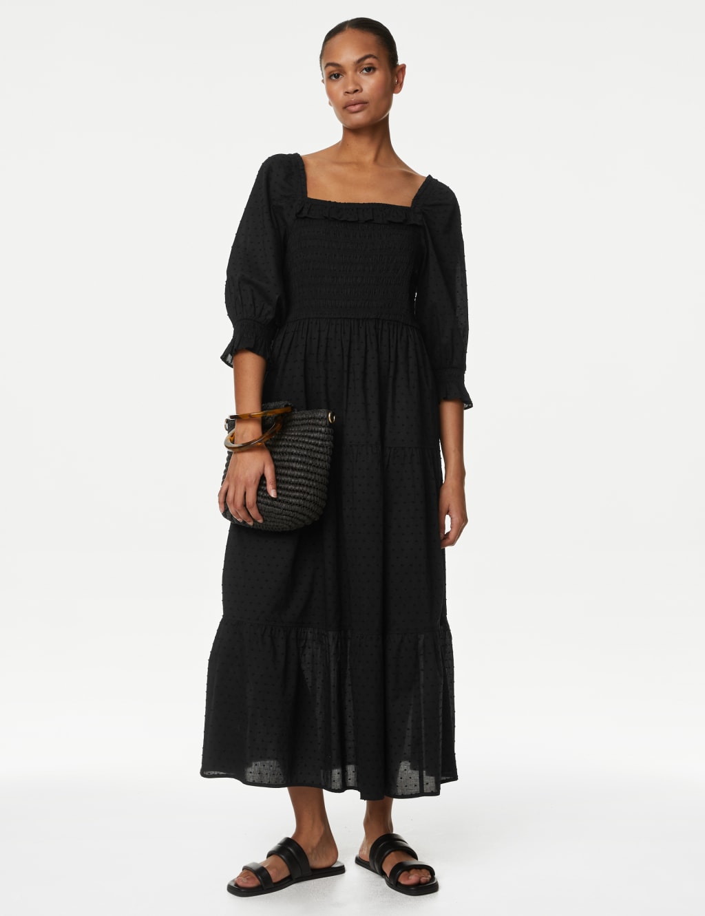 Pure Cotton Textured Square Neck Dress image 2