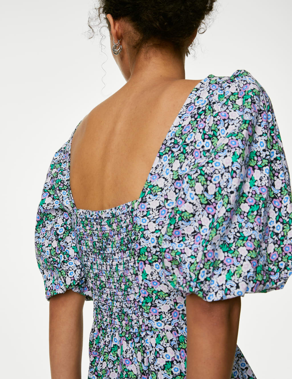 Cotton Blend Floral Square Neck Midi Dress image 3