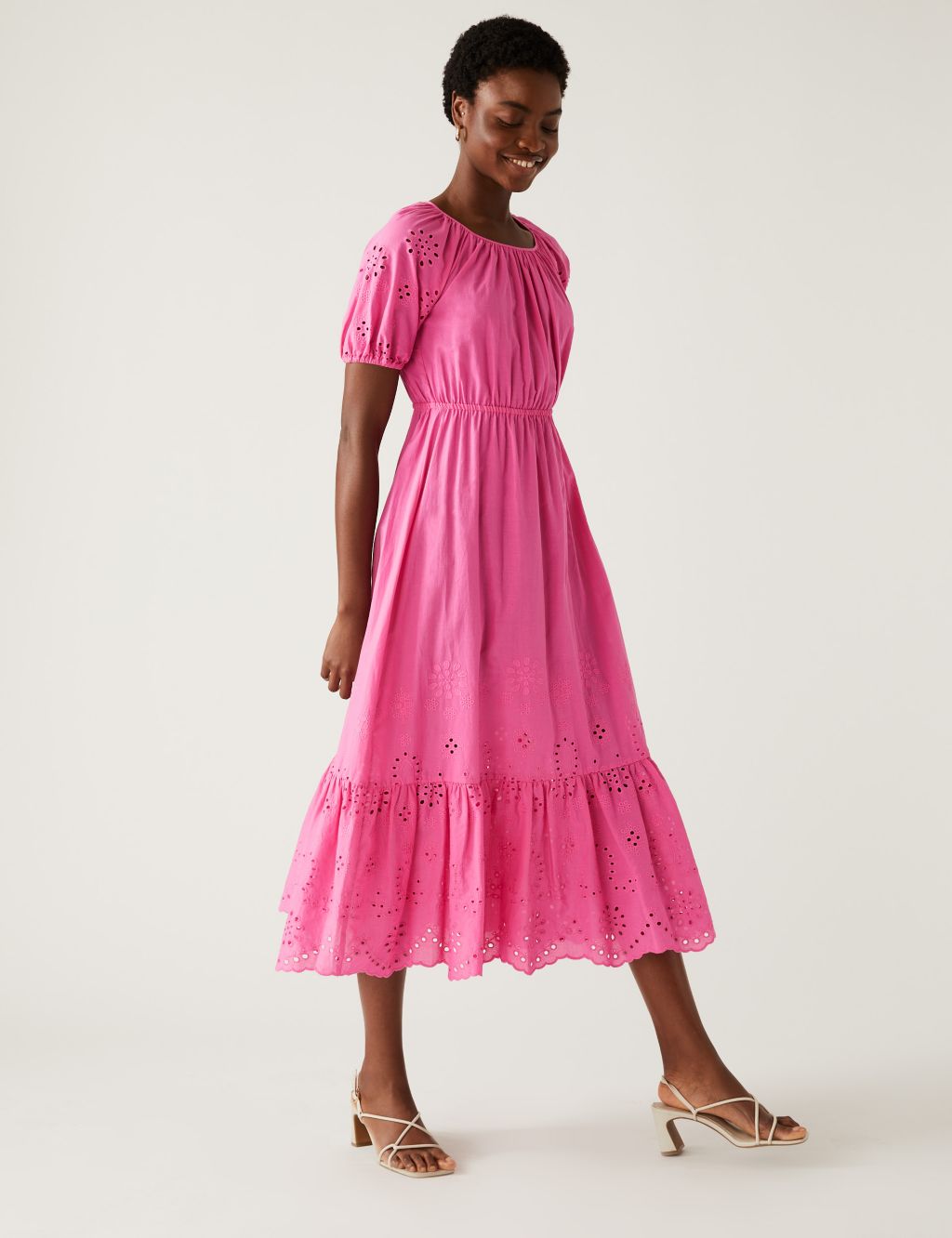 Pure Cotton Broderie Midaxi Tiered Dress image 1