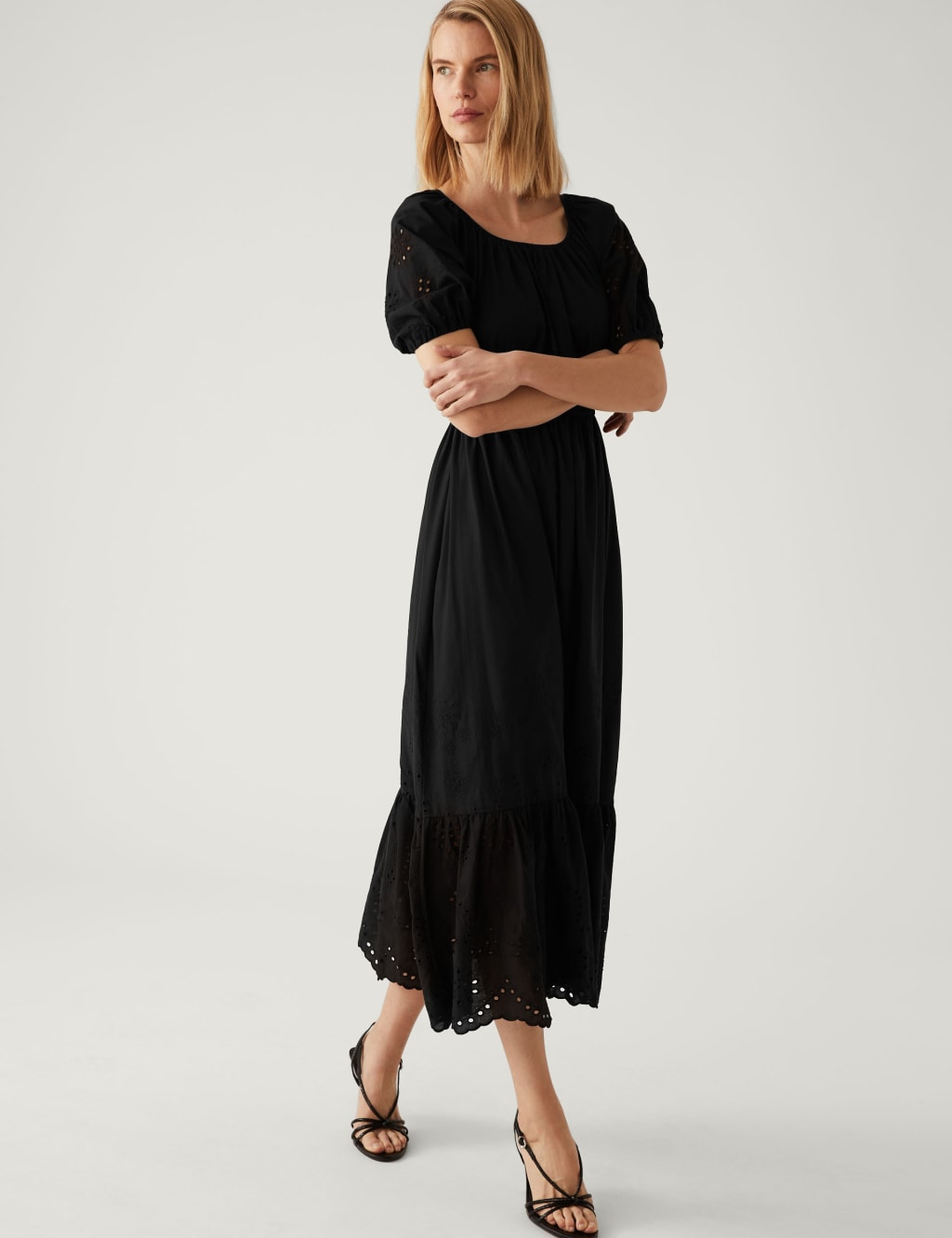 Pure Cotton Broderie Midaxi Tiered Dress image 3
