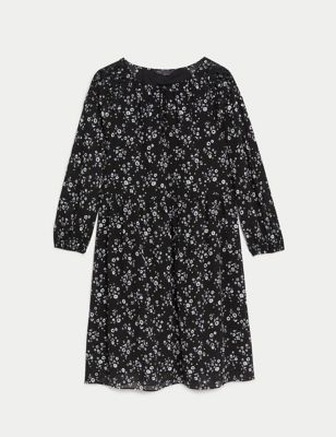 Printed Tie Neck Knee Length Relaxed Dress