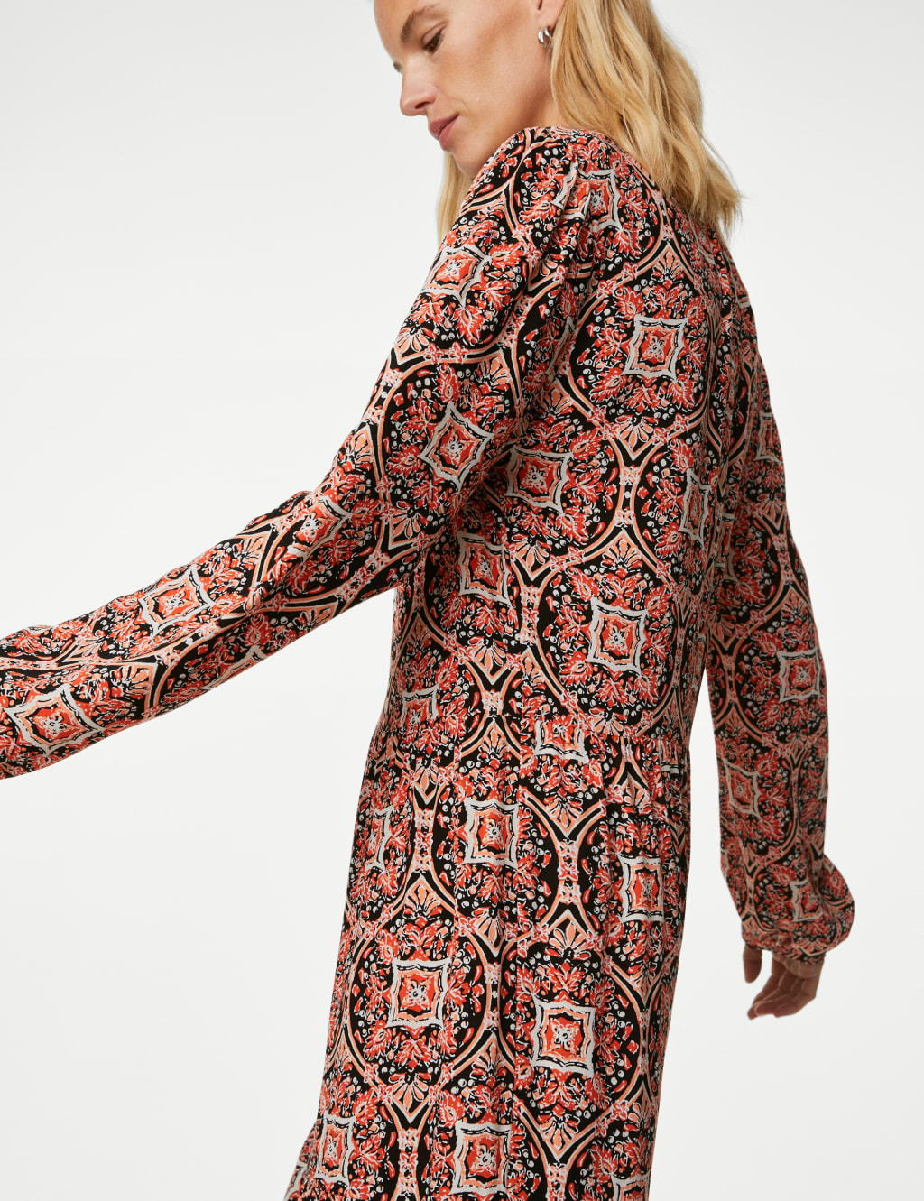 Printed V-Neck Midi Tiered Dress image 3