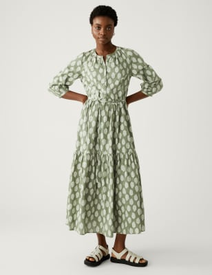 

Womens M&S Collection Pure Cotton Printed Midaxi Shirt Dress - Khaki Mix, Khaki Mix