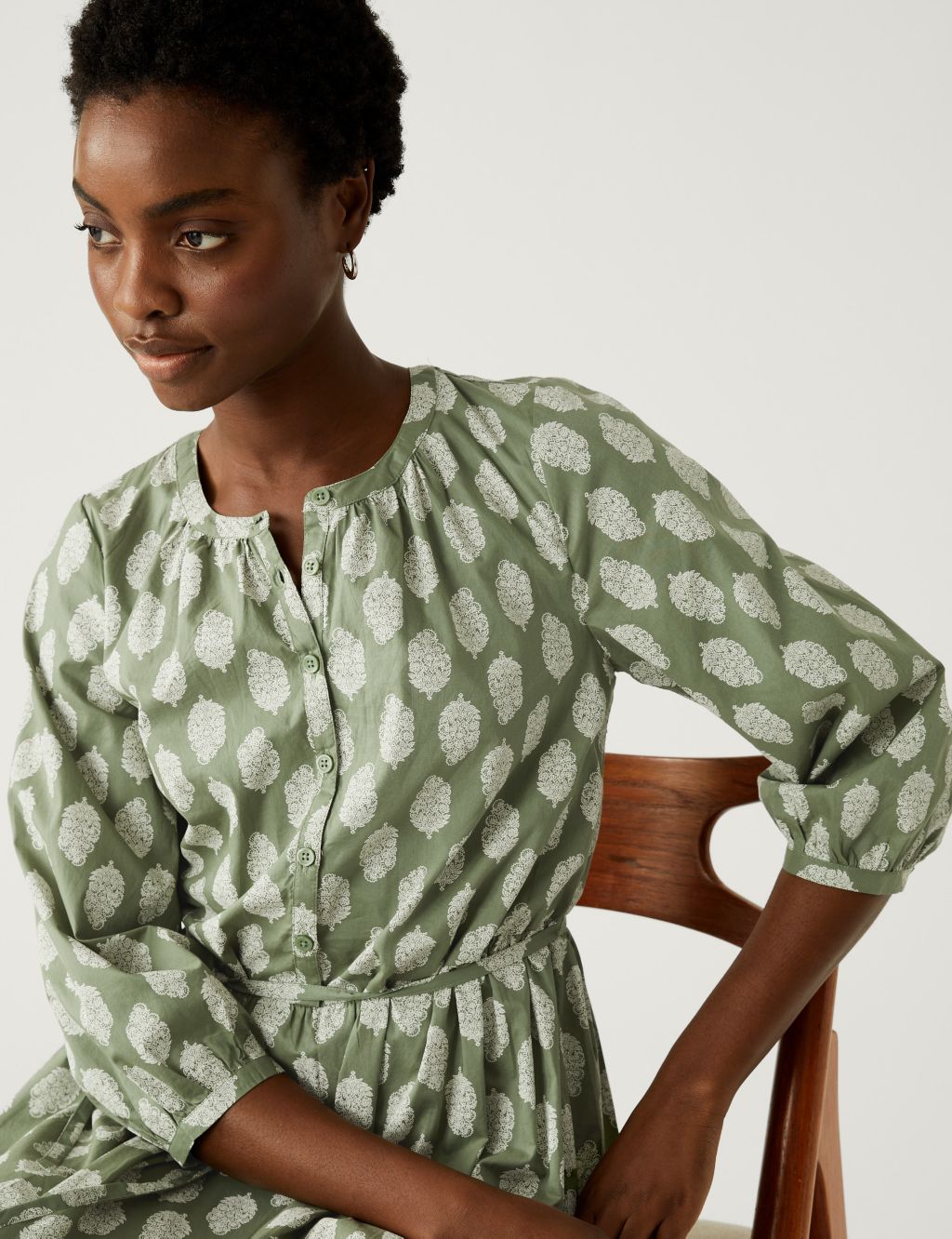 Pure Cotton Printed Midaxi Shirt Dress image 2