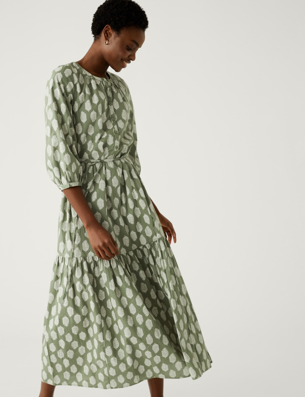 Pure Cotton Printed Midaxi Shirt Dress image 3