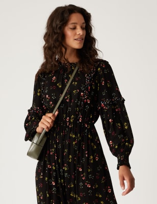 Black Floral Ruffled Dress