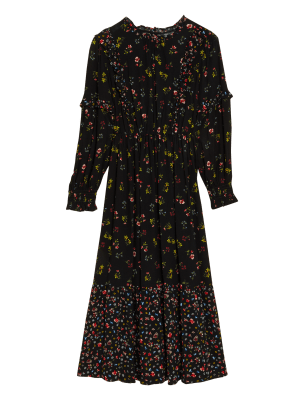

Womens M&S Collection Floral Ruffle Midi Dress - Black Mix, Black Mix