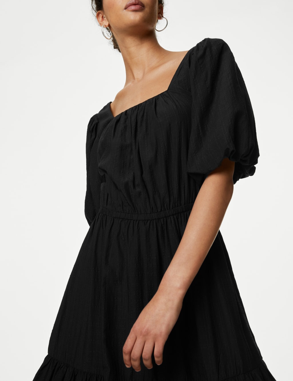 Textured Square Neck Midi Tiered Dress image 3