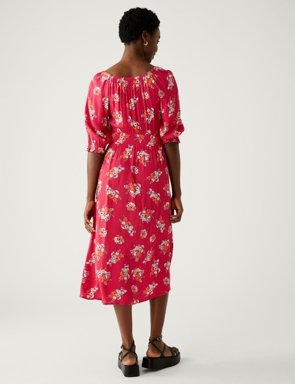 Printed Square Neck Midi Waisted Dress image 4