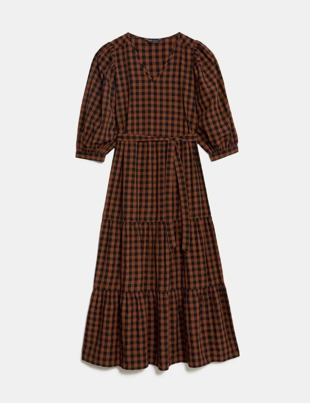 Textured Checked V-Neck Midi Tiered Dress image 2
