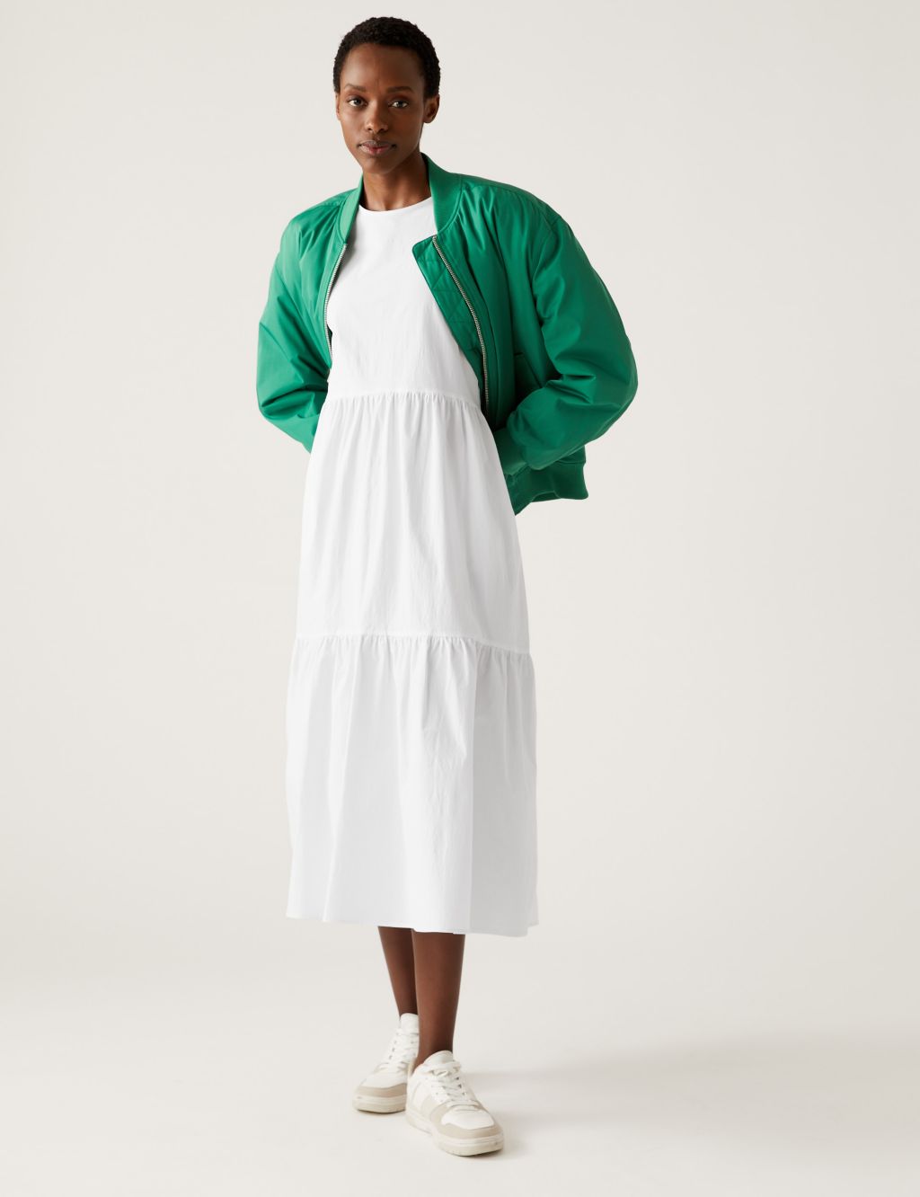 Cotton Rich Puff Sleeve Midi Tiered Dress image 3