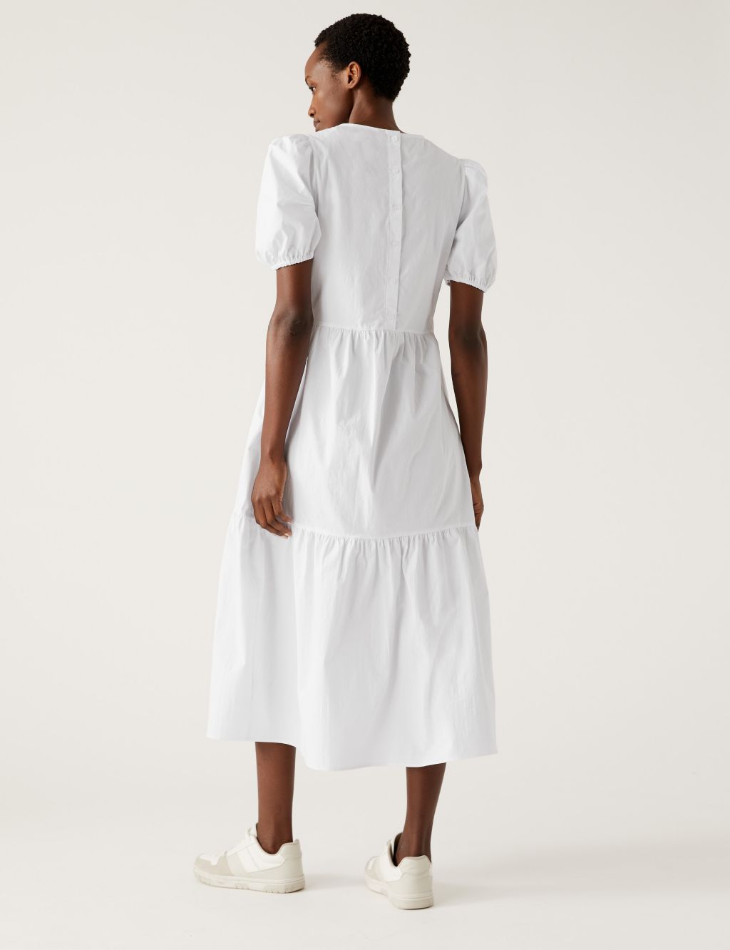 Cotton Rich Puff Sleeve Midi Tiered Dress image 4