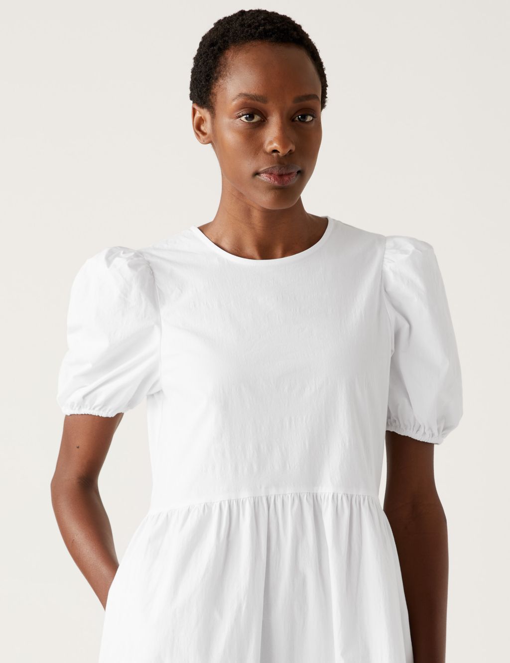 Cotton Rich Puff Sleeve Midi Tiered Dress image 5