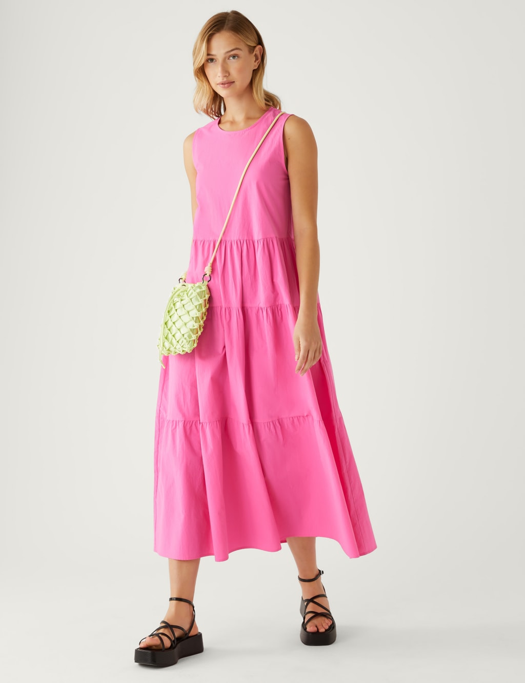 Pure Cotton Round Neck Maxi Tiered Dress image 1