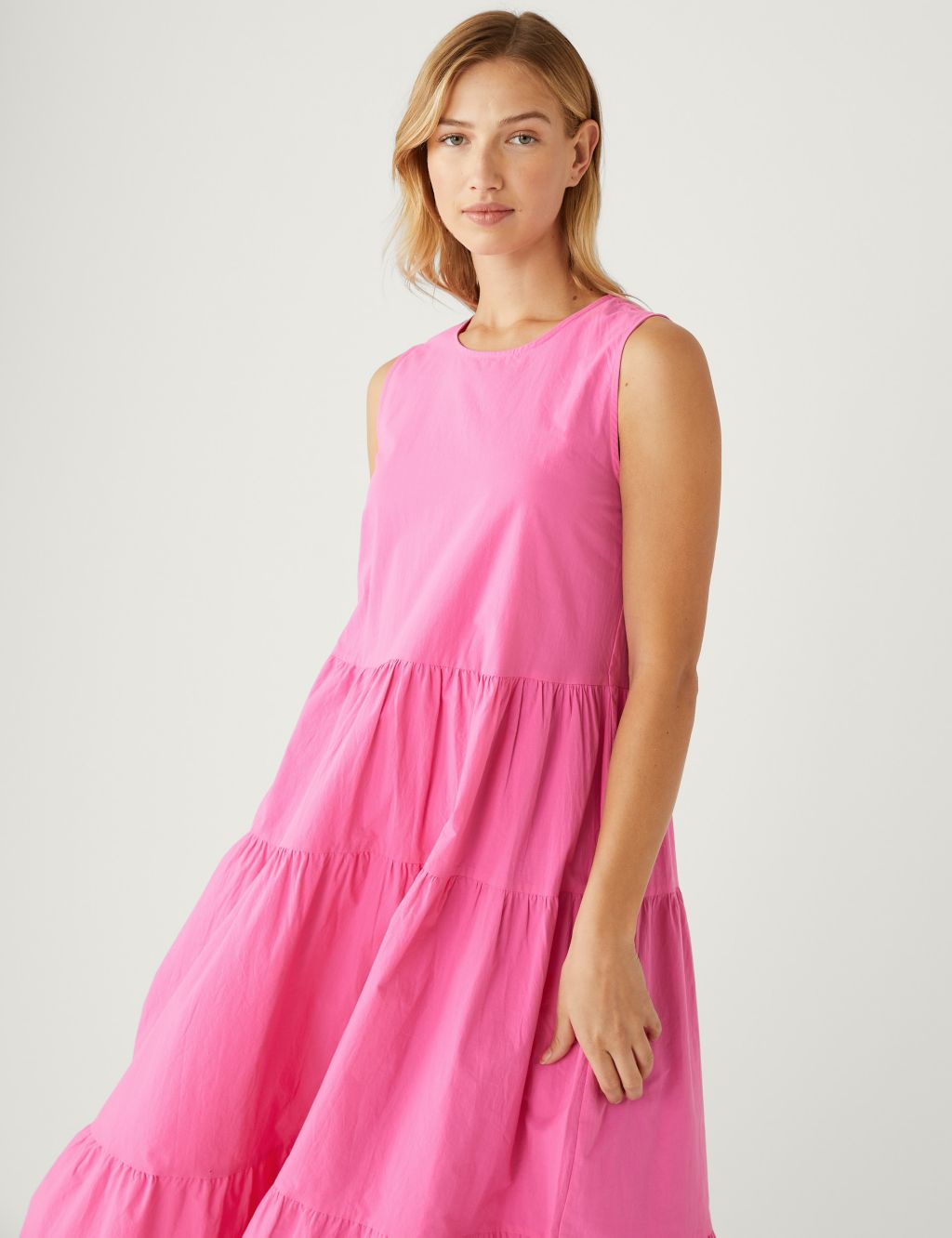 Pure Cotton Round Neck Maxi Tiered Dress image 2