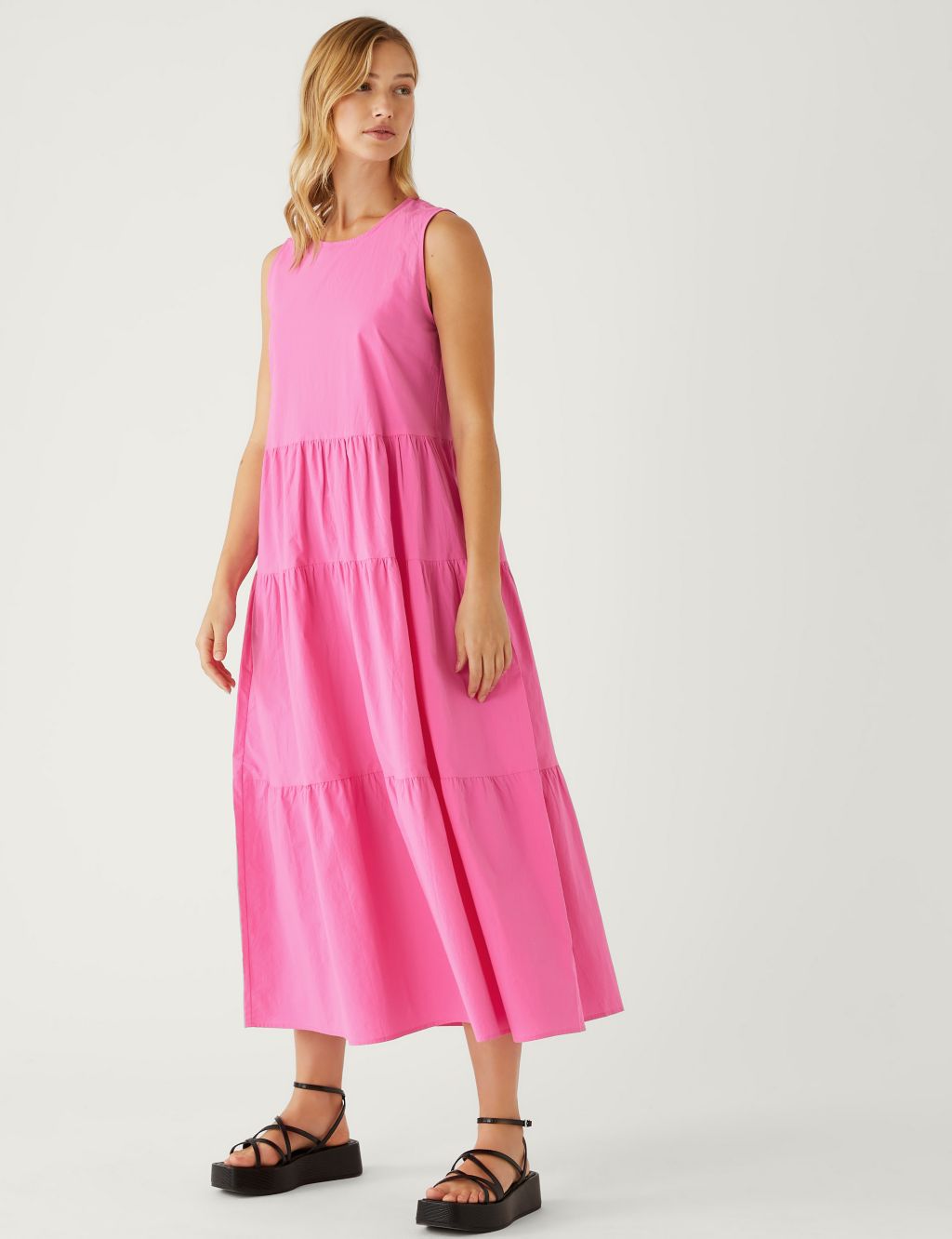 Pure Cotton Round Neck Maxi Tiered Dress image 3