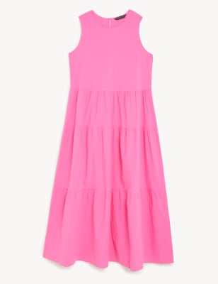 

Womens M&S Collection Maxi-Stufenkleid aus reiner Baumwolle mit Rundhalsausschnitt - Pink, Pink